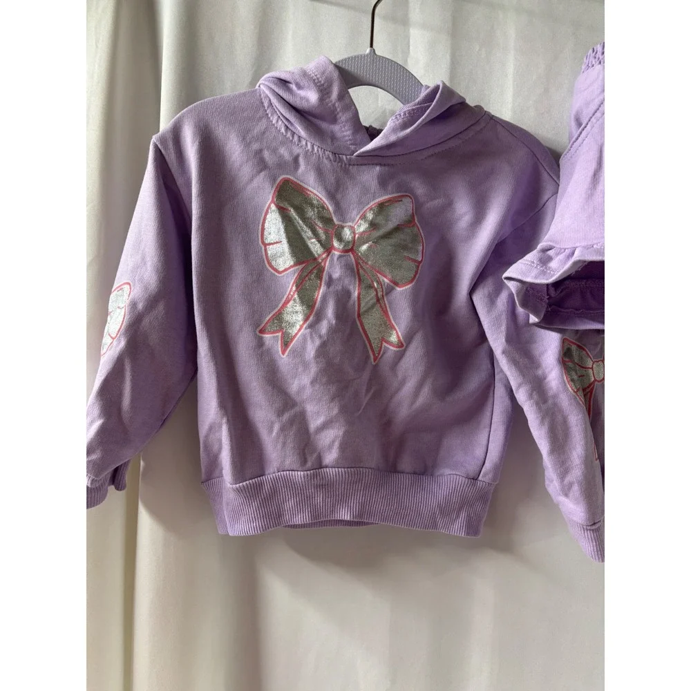 Kids Lavender Hoodie Sweatshirt & Skirt Set Bow Applique‎ Size 3T Girls